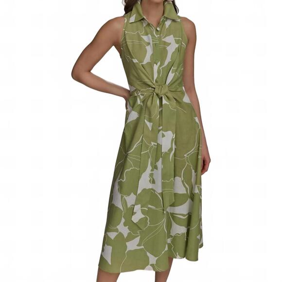 DONNA KARAN Dresses & Skirts - NEW DONNA KARAN printed linen blend shirt dress in green